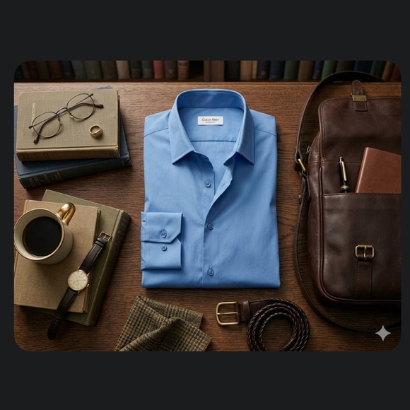 Calvin Klein Slim Fit Non-Iron Performance Dress Shirt Blue 16.5 34/35 - Picture 2 of 13